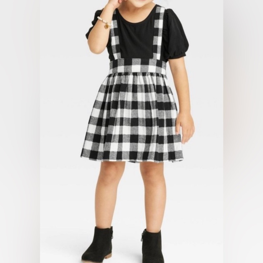 Cat & Jack Girls' Plaid Wool Skirt Suspender Color White & Black Checkered 3t